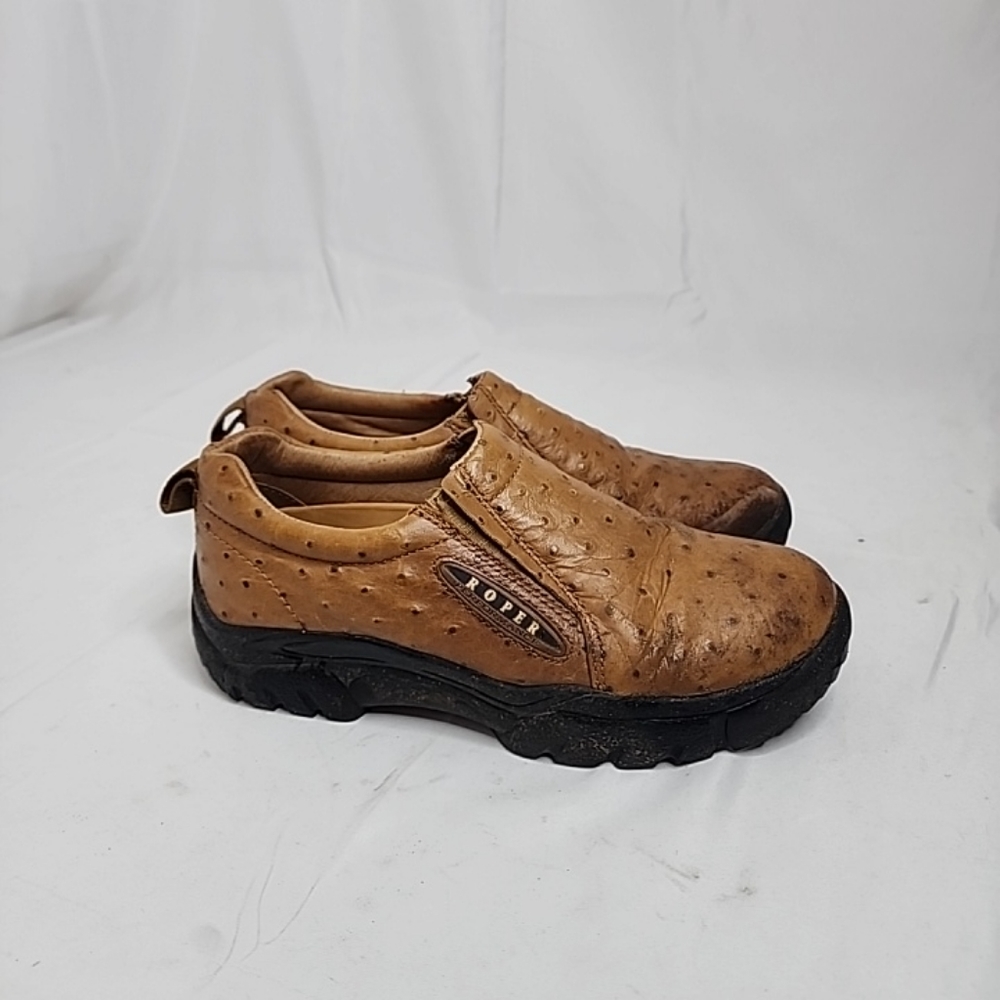 Roper Performance Clog Women’s 7 Ostrich Print SlipOn Shoes Leather Brown